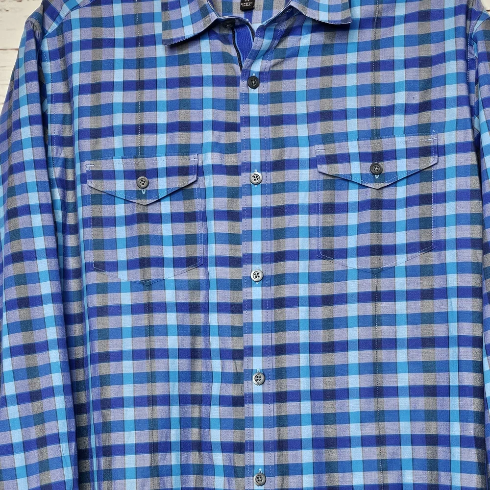 Banana Republic Slim Fit Blue Plaid Button Down Shirt